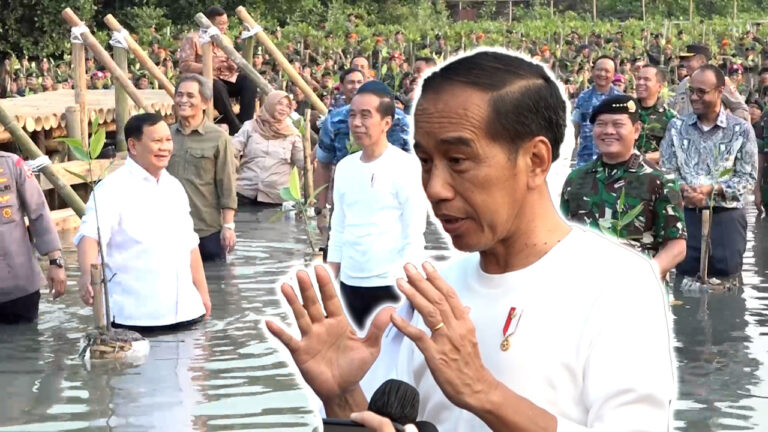 Didampingi Menhan Prabowo, Presiden Jokowi Ikut Aksi Tanam Mangrove Bersama TNI