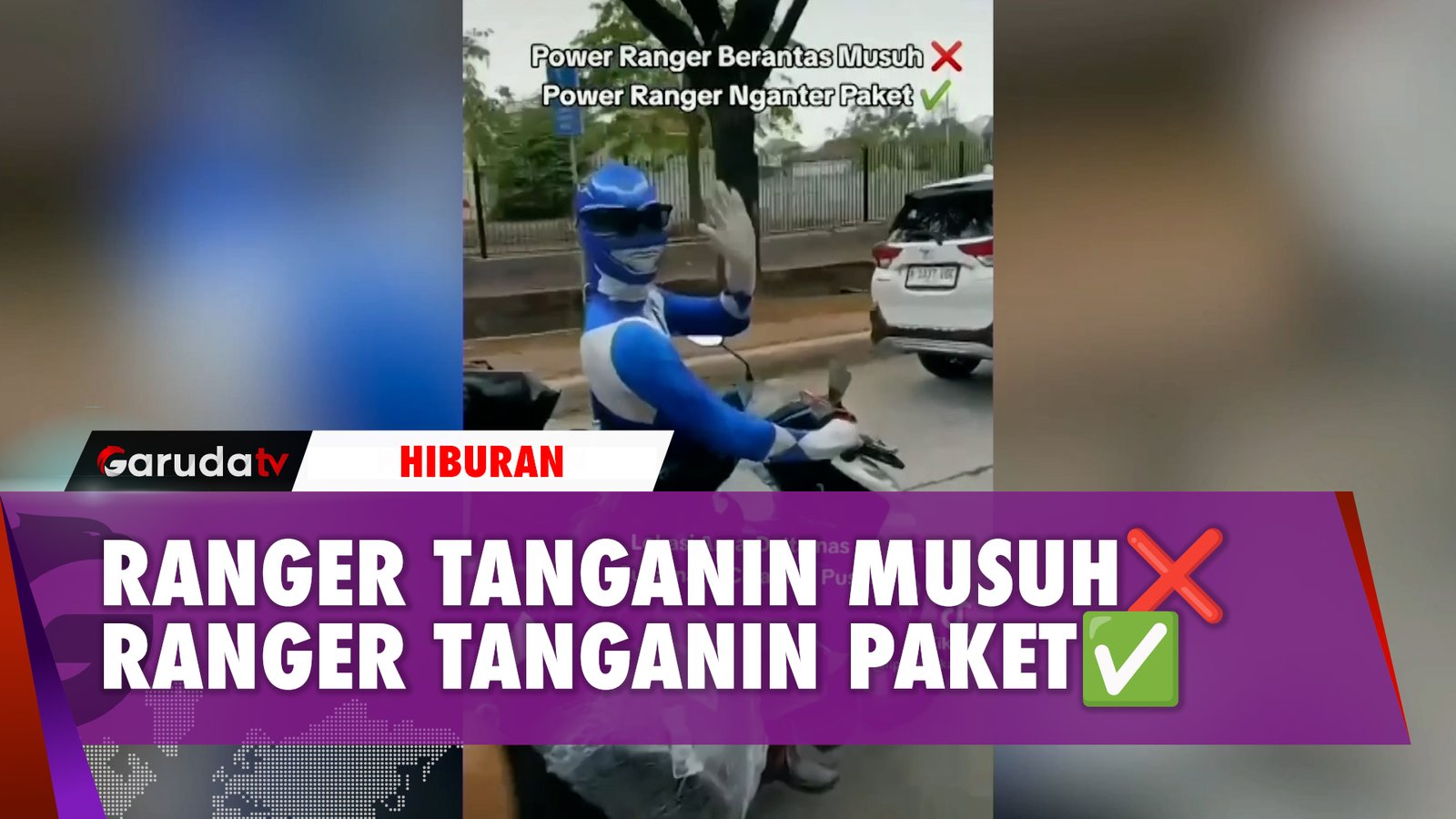 Viral! Kurir Paket Ini Pakai Kostum Ranger Biru Saat Antar Paket Pelanggan