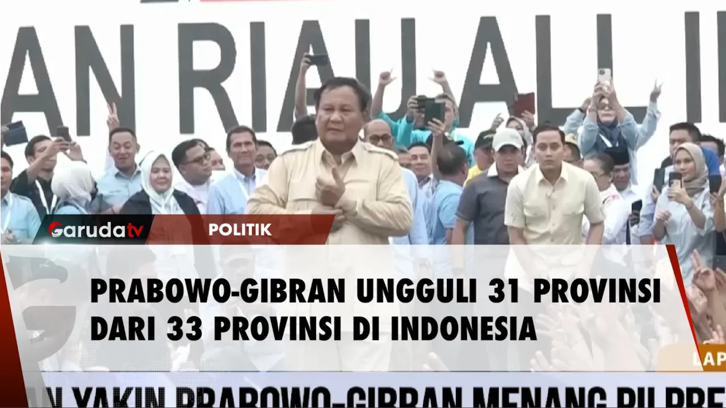 Prabowo-Gibran Menang di 31 Provinsi dari 33 Provinsi di Indonesia, Total 76 Juta Suara!