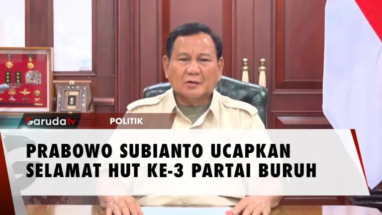 Prabowo Beri Ucapan di HUT Partai Buruh ke-3