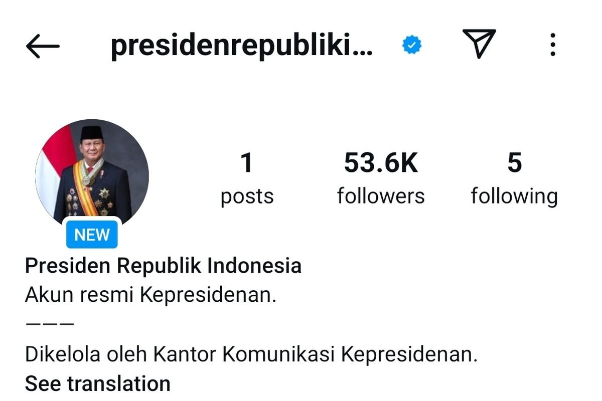 Istana Luncurkan Akun Instagram Resmi Presiden Prabowo