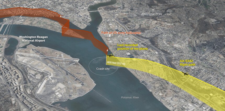 Peta Kecelakaan Pesawat American Airlines (Dok. Tangkapan layar/reuters)