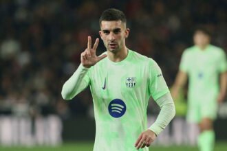 Pencetak gol hattrick, Ferran Torres pada laga Valencia vs Barcelona, Copa del rey 2024-2025 (Dok. AP Photo)