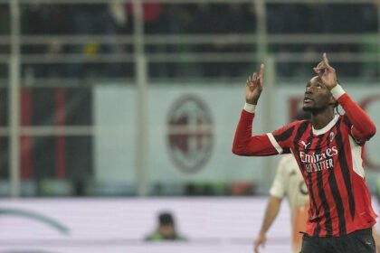 Tammy Abraham usai cetak gol pada pertandingan AC Milan vs AS Roma (Dok. Istimewa)