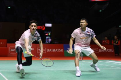 Fajar Alfian/Muhammad Rian Ardianto, ganda putra Indonesia berhasil menembus babak 16 Besar All England 2025 (Dok. PBSI)