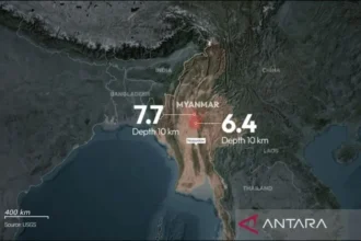 Lokasi Gempa Myanmar (ANTARA)