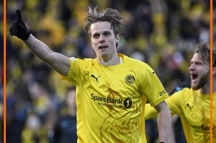 Ulrik Saltnes rayakan gol kemenangan Bodo/Glimt ke gawang Lazio dalam laga leg pertama perempat final Liga Europa 2025 di Aspmyra Stadion, Norwegia. (Foto: Instagram/@bodoglimt)vv
