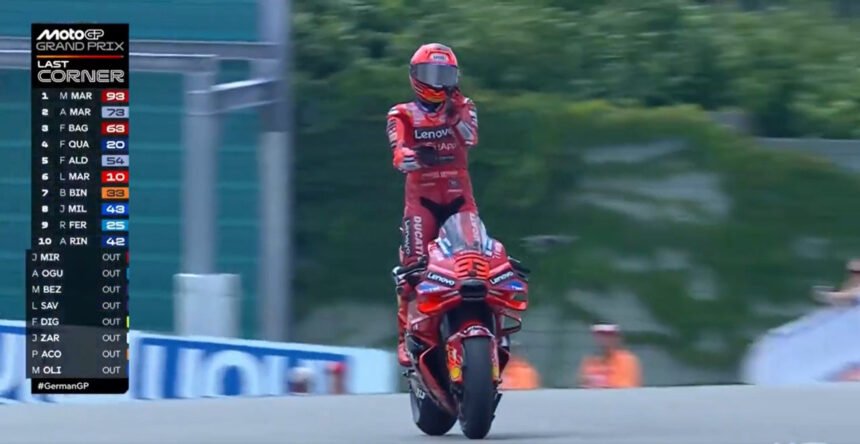 Marc Marquez selebrasi aura farming pada MotoGP Jerman 2025 (Dok. Tangkapan layar)