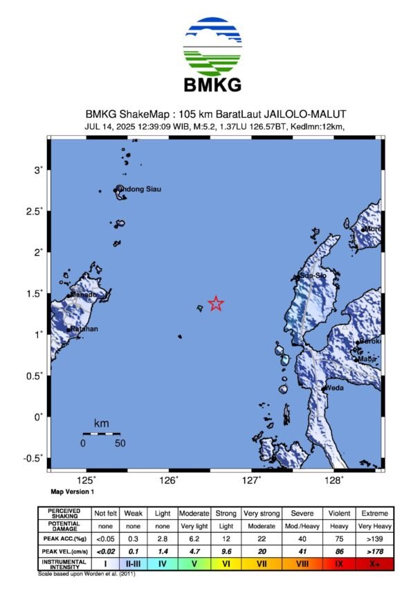 Gempa M5,2 Guncang Jailolo Maluku Utara, BMKG Pastikan Tidak Berpotensi Tsunami