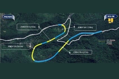 Peta lokasi pembangunan Flyover Sitinjau Lauik di kawasan rawan longsor Kota Padang, yang dijadwalkan mulai dibangun pada Oktober 2025.