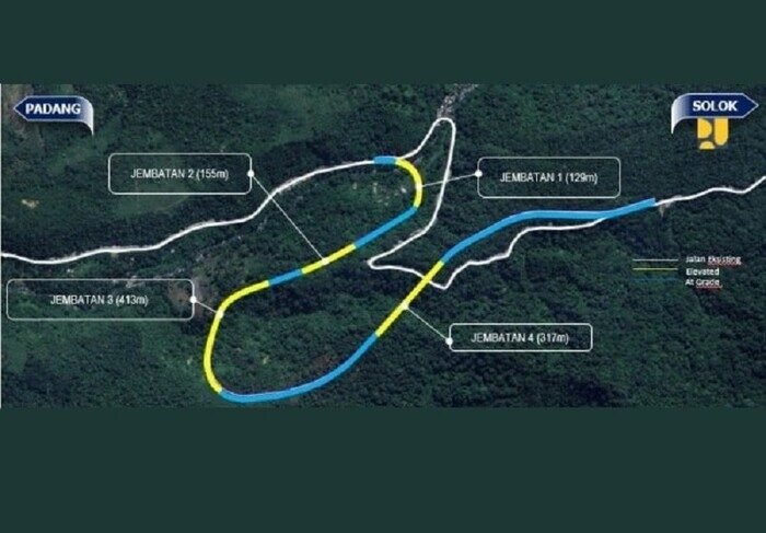 Peta lokasi pembangunan Flyover Sitinjau Lauik di kawasan rawan longsor Kota Padang, yang dijadwalkan mulai dibangun pada Oktober 2025.