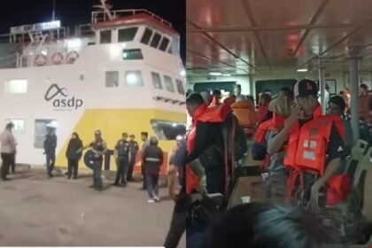 Detik-detik evakuasi penumpang KM Gili Iyang yang terbakar di perairan Gresik, Rabu (13/8/2025) malam.