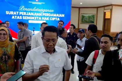 Menteri Hukum RI Supratman Andi Agtas saksikan perdamaian sengketa hak cipta, dan jadikan Bali sebagai percontohan perlindungan kekayaan intelektual. (Foto: Istimewa)