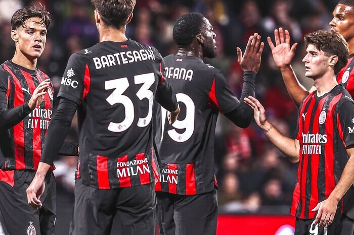 Pemain AC Milan selebrasi usai menunjukkan performa luar biasa di laga uji coba terakhir tur Asia mereka dengan mencatat kemenangan telak 9-0 atas Perth Glory, Kamis (31/7/2025).