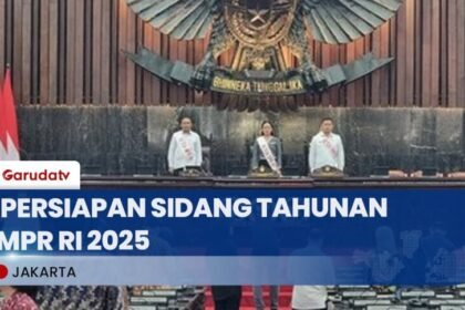 Gedung Parlemen Senayan Dihias Jelang Sidang Tahunan MPR RI 2025