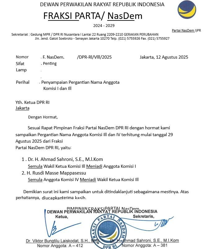 Ahmad Sahroni Dirotasi dari Komisi III DPR, NasDem: Penyegaran 2 Ahmad Sahroni Dirotasi dari Komisi III DPR, NasDem: Penyegaran