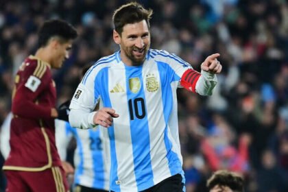 Lionel Messi mencetak dua gol untuk kemenangan 3-0 Argentina vs Venezuela di Kualifikasi Piala Dunia 2026 Zona Conmebol di Stadion Monumental, Buenos Aires, Jumat (5/9/2025).
