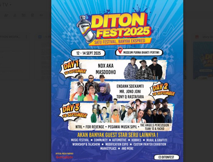 Diton Fest 2025 bakal jadi ruang ekspresi urban, musik lintas generasi, dan kolaborasi komunitas kreatif selama 12–14 September di Jakarta.