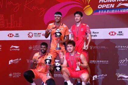 Ganda Putra China, Liang Wei Keng/Wang Chang meraih podium juara usai mengalahkan wakil India Satwiksairaj Rankireddy/Chirag Shetty dengan skor 19-21, 21-14, 21-17. (Foto: Ist)