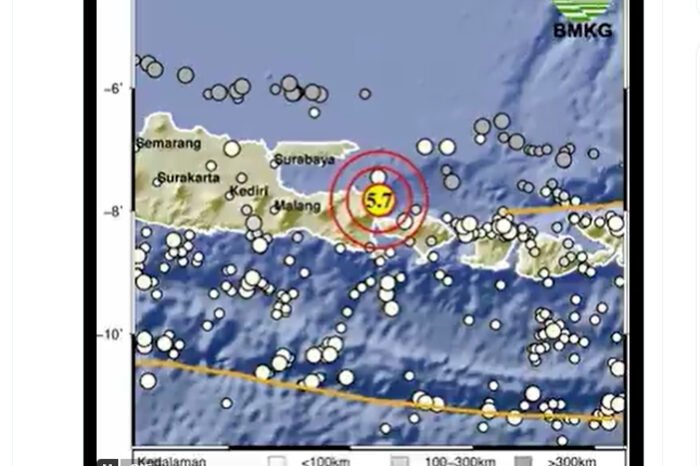 Gempa bumi magnitudo 5,7 guncang timur laut Banyuwangi, disusul getaran susulan M3,3 tanpa potensi tsunami.