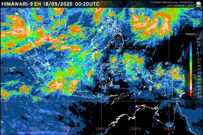 Prakiraan cuaca Indonesia 18 September 2025: BMKG sebut sejumlah kota berpotensi diguyur hujan petir.