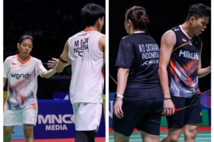 Dua ganda campuran Indonesia, Marwan Faza/Aisyah Salsabila Putri Pranata dan Bobby/Melati dengan Jimmy/Lai, membuka peluang perang saudara di babak final Indonesia Masters II 2025. (Foto: Kolase/PBSI)