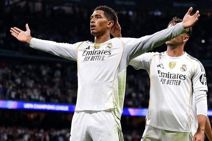 Jude Bellingham rayakan gol kemenangan Real Madrid atas Juventus di Santiago Bernabeu, Kamis (23/10/2025).