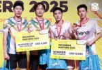 Raymond Indra dan Nikolaus Joaquin akhirnya menuntaskan penantian panjang dengan gelar juara ganda putra di Indonesia Masters II 2025, usai mengalahkan pasangan gado-gado Malaysia-Korea Selatan. (Foto: PBSI)