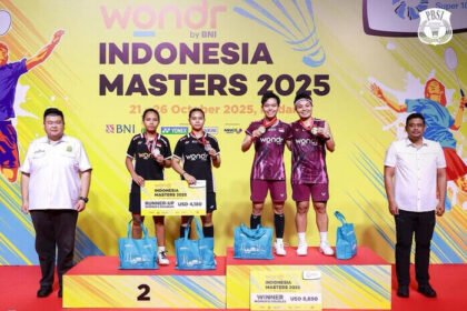 Apriyani/Fadia juarai Indonesia Masters 2025 usai kalahkan Isyana/Rinjani di final Medan — dominasi ganda putri Indonesia berlanjut.
