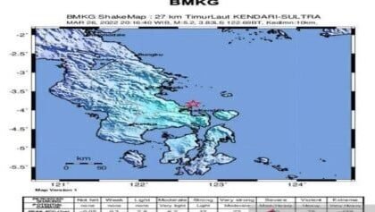 Gempa Magnitudo 2,9 Guncang Kolaka Timur Sultra, BMKG: Pusat di Darat Kedalaman 17 Km