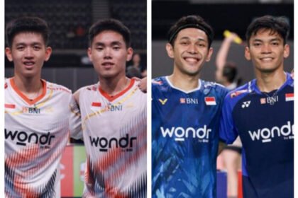 Dua pasangan ganda putra Indonesia saling berhadapan di partai final Australian Open 2025: Fajar Alfian/Muhammad Shohibul Fikri (kanan) vs Raymond Indra/Nikolaus Joaquin.