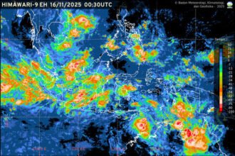 Prakiraan cuaca nasional 16 November menunjukkan potensi hujan luas di sejumlah ibu kota provinsi.