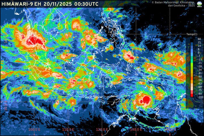 BMKG merilis kondisi cuaca teranyar di seluruh ibu kota provinsi Indonesia untuk Kamis, 20 November 2025.