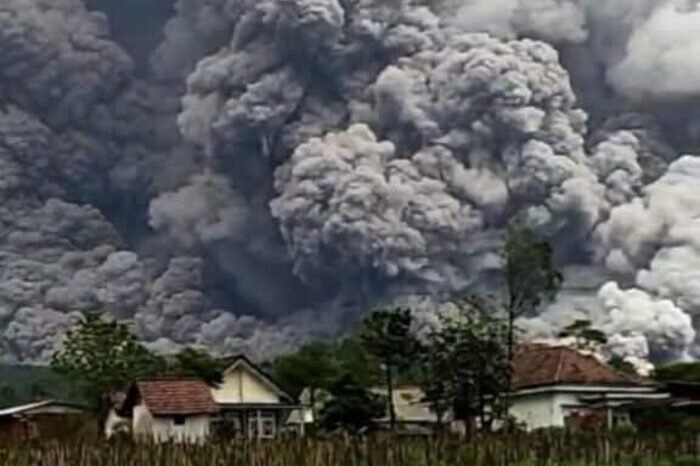 Asap dan aroma belerang dari erupsi Gunung Semeru kian pekat dan menjangkau permukiman warga di Lumajang.