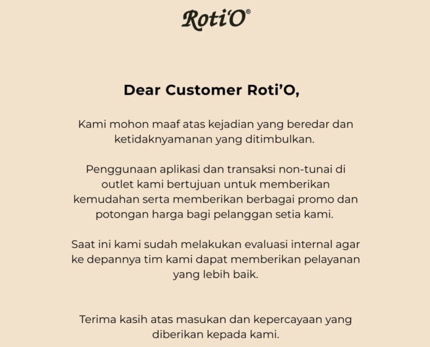 Viral Tolak Uang Tunai dari Nenek, Roti O Akhirnya Minta Maaf dan Lakukan Evaluasi Internal