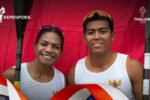Pasangan kano Indonesia, Stevani Maysche Ibo dan Subhi, merayakan keberhasilan meraih emas kedua untuk Merah Putih di SEA Games 2025 Thailand.