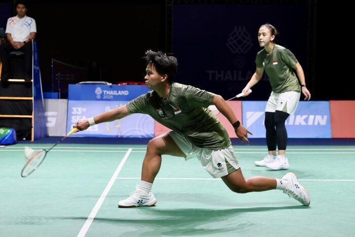 Aksi solid Febriana/Meilysa saat memastikan tiket semifinal SEA Games 2025.