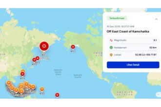 Titik pusat gempa berada di wilayah Samudra Pasifik dekat Semenanjung Kamchatka dengan kedalaman 52 kilometer.