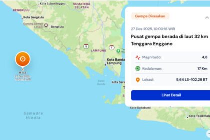 Aktivitas gempa bumi kembali terjadi di perairan tenggara Pulau Enggano pada Sabtu pagi.
