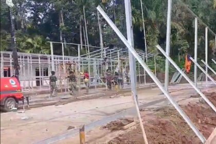 Rangka baja huntara mulai berdiri di Agam, Sumatera Barat, menandai percepatan pembangunan hunian sementara bagi warga terdampak.