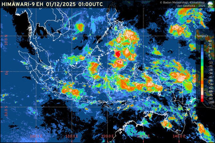 Kondisi cuaca 1 Desember di berbagai ibu kota provinsi Indonesia menurut rilis resmi BMKG.