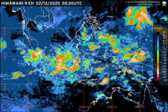 Laporan prakiraan cuaca hari ini Selasa, 2 Desember 2025, BMKG perkirakan hujan merata dan potensi petir di sejumlah ibu kota provinsi.