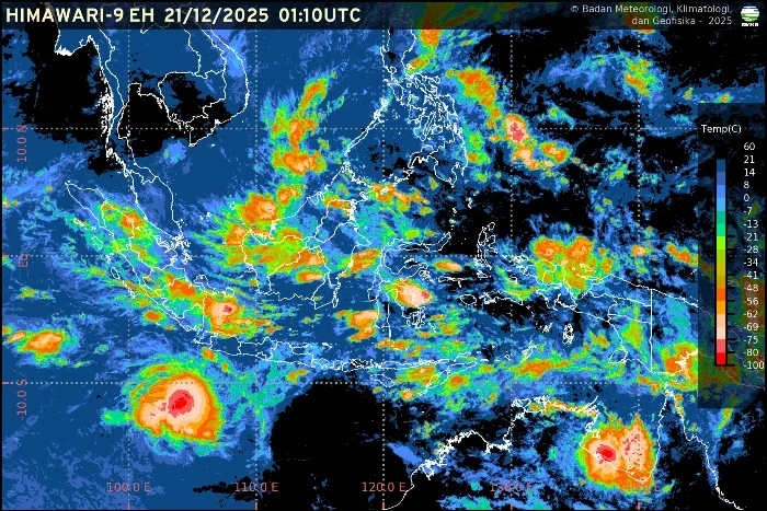 BMKG memprakirakan hujan meluas di ibu kota provinsi se-Indonesia pada Minggu, 21 Desember 2025.