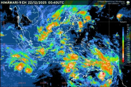 Prakiraan cuaca nasional Senin 22 Desember 2025 menunjukkan potensi hujan dan awan tebal di sebagian besar ibu kota provinsi.