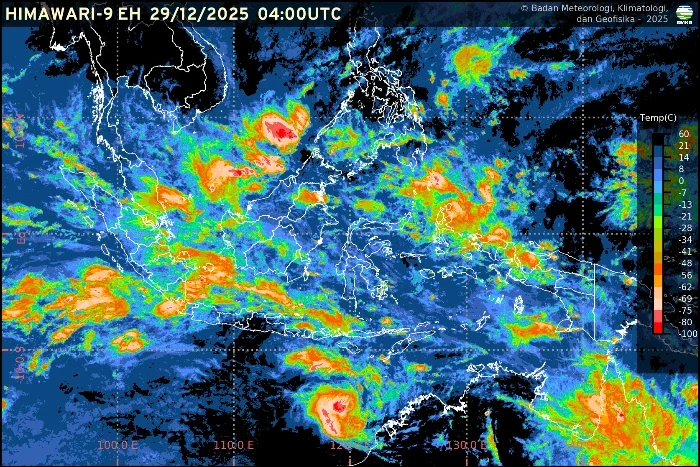 BMKG memprakirakan hujan mendominasi cuaca di sejumlah kota besar Indonesia pada Senin, 29 Desember 2025.