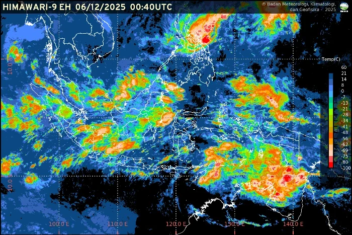 BMKG merilis prakiraan cuaca lengkap per wilayah Indonesia dengan potensi hujan lebat di berbagai daerah.