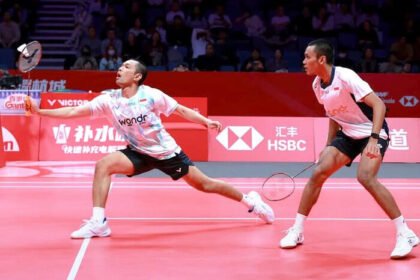 Fajar Alfian/Muhammad Shohibul Fikri gagal meredam agresivitas Rankireddy/Shetty pada laga kedua BWF World Tour Finals 2025 di Hangzhou.