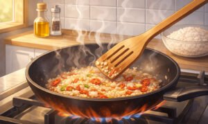 10 Variasi Nasi Goreng Lezat untuk Sarapan Praktis, Cocok Dimasak di Rumah! 2 Ilustrasi Memasak Nasi Goreng