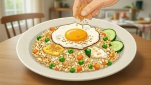 10 Variasi Nasi Goreng Lezat untuk Sarapan Praktis, Cocok Dimasak di Rumah! 5 Ilustrasi memasukkan Eksperimen dengan bumbu instan atau remah saat memasak nasi goreng