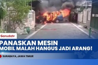 Niat Panaskan Mesin, Sebuah Mobil di Surabaya Malah Ludes Terbakar Akibat Korsleting Listrik